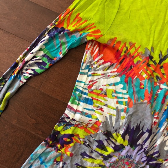 BCBGMaxAzria Neon Yellow Multicolor Long Sleeve Top - Picture 5 of 6